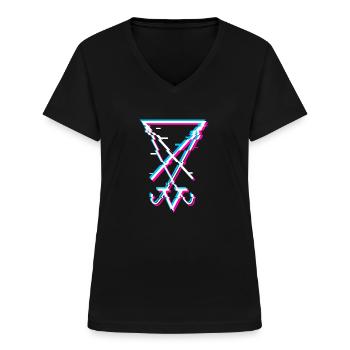 Sigil of Lucifer Esthétique Goth Satanist Gift - T-shirt col V Femme - noir - Devant - Lela (165cm)