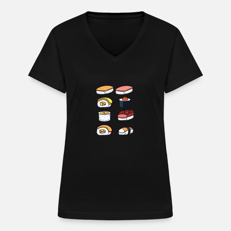 Sushi Maki List - Maglietta da donna con scollo a V - nero