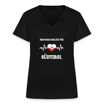 Mein Herz schlägt für Südtirol mit Wappen - Frauen-T-Shirt mit V-Ausschnitt - Schwarz - Vorne - Lela (165cm)