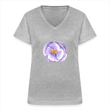 Aquarelle fleurie demoiselle d'honneur roses roses nuptiale - T-shirt col V Femme - gris chiné - Devant - Lela (165cm)