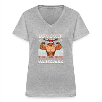 Brodolf The Red Nose Gainzdeer Gift - Women's V-neck T-shirt - sports grey - Front - Lela (165cm)