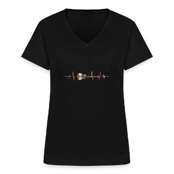 Bass Gitarre Herzschlag - Retro Geschenk für - Frauen-T-Shirt mit V-Ausschnitt - Schwarz - Vorne - Lela (165cm)