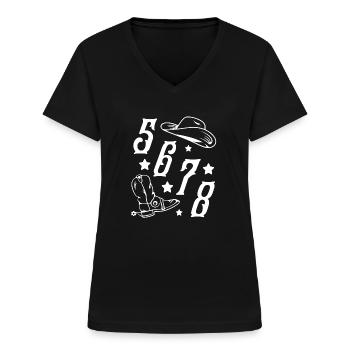 Danse en ligne 5 6 7 8 Country Music Cowboy Western - T-shirt col V Femme - noir - Devant - Lela (165cm)