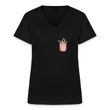 Popcorn Kino Geschenk - Frauen-T-Shirt mit V-Ausschnitt - Schwarz - Vorne - Lela (165cm)