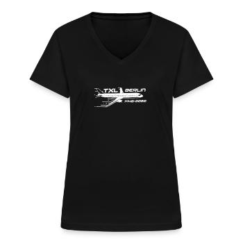Flughafen Berlin Tegel Berlin TXL Erinnerung - Frauen-T-Shirt mit V-Ausschnitt - Schwarz - Vorne - Lela (165cm)