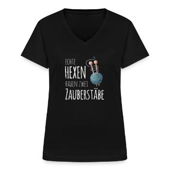Lustiger Häkeln Spruch für Strickerin Geschenk - Frauen-T-Shirt mit V-Ausschnitt - Schwarz - Vorne - Lela (165cm)
