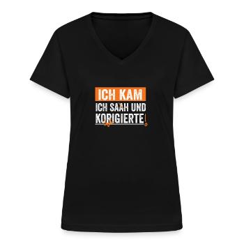 deutschlehrer lustig spruch - Frauen-T-Shirt mit V-Ausschnitt - Schwarz - Vorne - Lela (165cm)