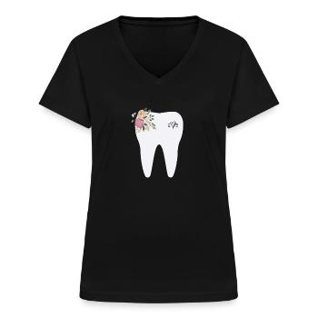 Zahn - Frauen-T-Shirt mit V-Ausschnitt - Schwarz - Vorne - Lela (165cm)
