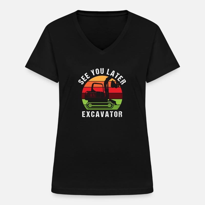Bagger Baggerfahrer Minibagger Retro Geschenkidee - Frauen-T-Shirt mit V-Ausschnitt - Schwarz