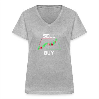 Marché boursier Trader Candlestick Chart Trading Gift - T-shirt col V Femme - gris chiné - Devant - Lela (165cm)