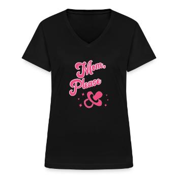 pacifier mom - Women's V-neck T-shirt - black - Front - Lela (165cm)