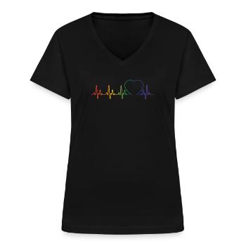Gay Pride Hartslag Gelijkheid Regenboog Liefde Kleding - Vrouwen T-shirt met V-hals - zwart - Voor - Lela (165cm)