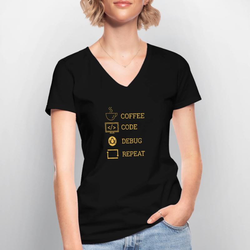"Coffee Code Debug Repeat" | Programmer Women's V-neck T-shirt