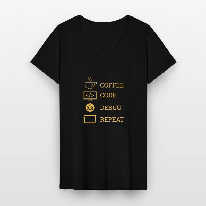 "Coffee Code Debug Repeat" | Programmer Women's V-neck T-shirt