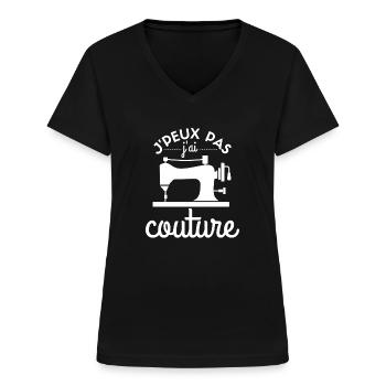 Couture Je Peux Pas J'ai Couture Coudre Broderie - T-shirt col V Femme - noir - Devant - Lela (165cm)