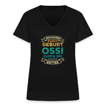 DDR Ostdeutschland Ossi Spruch Geschenk - Frauen-T-Shirt mit V-Ausschnitt - Schwarz - Vorne - Lela (165cm)
