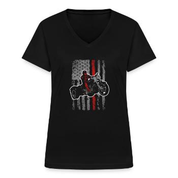 Vintage Triker Motorrad Trike Fahrer - Frauen-T-Shirt mit V-Ausschnitt - Schwarz - Vorne - Lela (165cm)