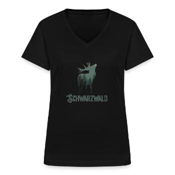 Schwarzwald Hirsch & Wald Schwarzwälder Heimat - Frauen-T-Shirt mit V-Ausschnitt - Schwarz - Vorne - Lela (165cm)