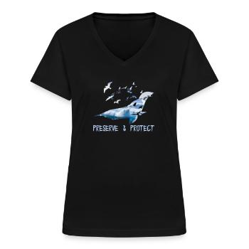 Preserve & Protect Umweltschutz Klimaschutz Robbe - Frauen-T-Shirt mit V-Ausschnitt - Schwarz - Vorne - Lela (165cm)