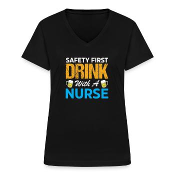 Sygeplejerske Joke Øl Øl Sygeplejerske Alkohol vittighed - T-shirt med V-hals til damer - sort - Foran - Lela (165cm)
