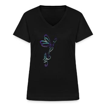 Suicide Depression Dragonfly Prevention Awareness - Women's V-neck T-shirt - black - Front - Lela (165cm)