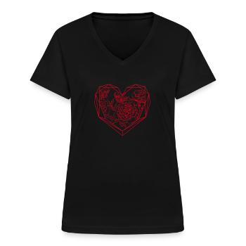 Rote Rosen ästhetische Kleidung weiche Grunge weiche Goth - Frauen-T-Shirt mit V-Ausschnitt - Schwarz - Vorne - Lela (165cm)