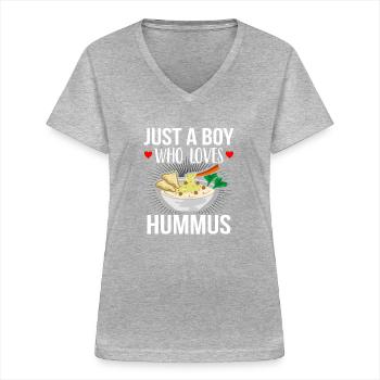 Juste un garçon, Le Houmous Drôle Jeu de mots Houmous - T-shirt col V Femme - gris chiné - Devant - Lela (165cm)
