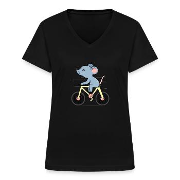 Maus auf einem Fahrrad - Frauen-T-Shirt mit V-Ausschnitt - Schwarz - Vorne - Lela (165cm)