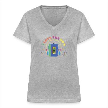 Retro 80s Era Vintage Eighties 80s - Women's V-neck T-shirt - sports grey - Front - Lela (165cm)