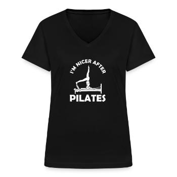 Pilates - Frauen-T-Shirt mit V-Ausschnitt - Schwarz - Vorne - Lela (165cm)