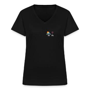 Wandern AM Wein PM Rotwein Berge Bergsteigen Natur - Frauen-T-Shirt mit V-Ausschnitt - Schwarz - Vorne - Lela (165cm)
