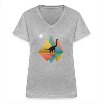 Brontosaurus Dinosaurier - Frauen-T-Shirt mit V-Ausschnitt - Grau meliert - Vorne - Lela (165cm)