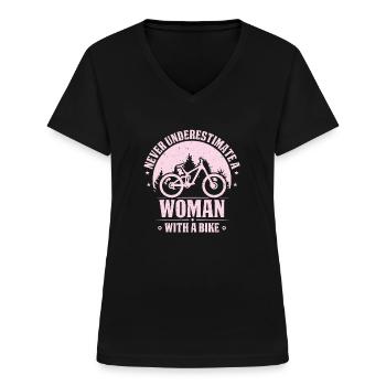 Ich fahre ohne Akku Fahrrad Ebike Radfahren weil - Frauen-T-Shirt mit V-Ausschnitt - Schwarz - Vorne - Lela (165cm)