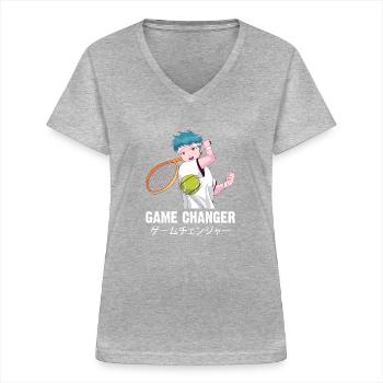 Tennis Anime Boy Husbando Game Changer Kanji Weeb - Women's V-neck T-shirt - sports grey - Front - Lela (165cm)