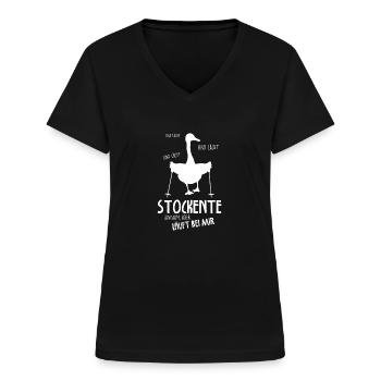 Stockente Läuft Bei Mir Nordic Walking - Frauen-T-Shirt mit V-Ausschnitt - Schwarz - Vorne - Lela (165cm)