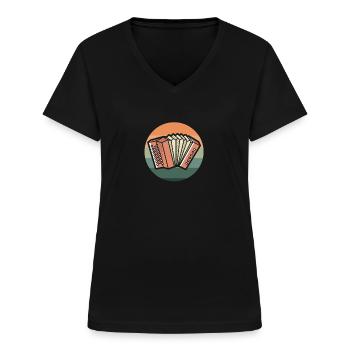 Akkordeon - Frauen-T-Shirt mit V-Ausschnitt - Schwarz - Vorne - Lela (165cm)