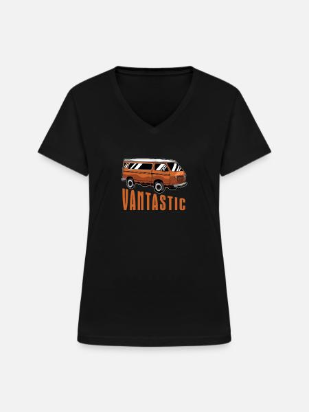 Camper Bus Caravan Camper Bus - Frauen-T-Shirt mit V-Ausschnitt - Schwarz