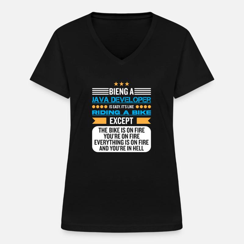 Java Developer - T-shirt col V Femme - noir