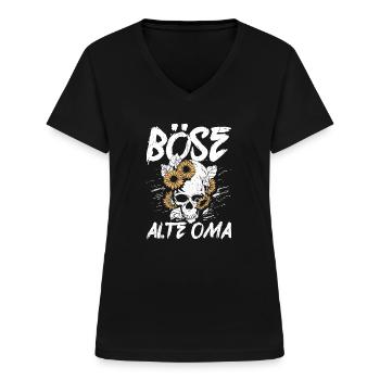 Böse Alte Oma - Totenkopf Alte Weiße Oma Vintage B - Frauen-T-Shirt mit V-Ausschnitt - Schwarz - Vorne - Lela (165cm)