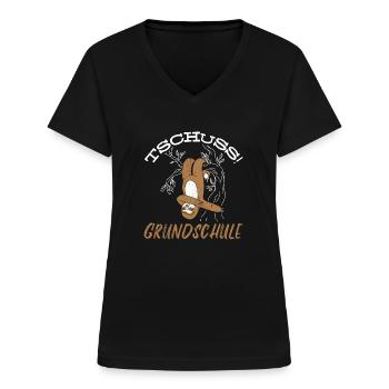 Tschüss Grundschule Abschluss Dabbing Faultier Ges - Frauen-T-Shirt mit V-Ausschnitt - Schwarz - Vorne - Lela (165cm)
