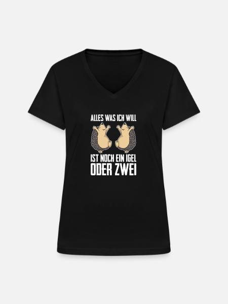 Igel - Frauen-T-Shirt mit V-Ausschnitt - Schwarz