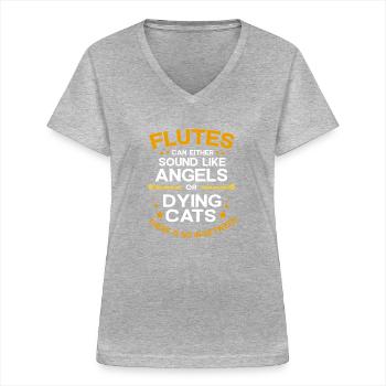 Flûte - T-shirt col V Femme - gris chiné - Devant - Lela (165cm)