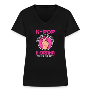 K-Pop & K-Drama cadeau K-Pop - T-shirt col V Femme - noir - Devant - Lela (165cm)
