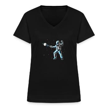 Astronaute Escrime Épée Épée Épée Degen Escrimeur drôle - T-shirt col V Femme - noir - Devant - Lela (165cm)