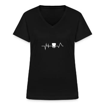 Zahn Herzschlag Zahnarzt Zahnarzthelferin Zähne - Frauen-T-Shirt mit V-Ausschnitt - Schwarz - Vorne - Lela (165cm)
