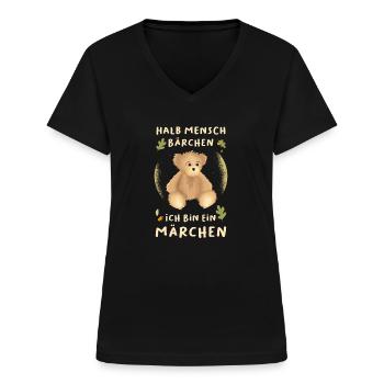 Bärchen Teddybär - Frauen-T-Shirt mit V-Ausschnitt - Schwarz - Vorne - Lela (165cm)