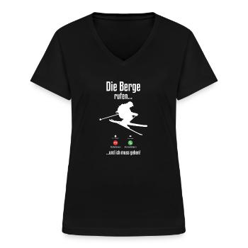 Skifahrer Wintersport Schnee Ski Pisten Geschenke - Frauen-T-Shirt mit V-Ausschnitt - Schwarz - Vorne - Lela (165cm)