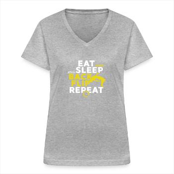 Eat Sleep Backflip Repeat Cascades Trampoline Gym - T-shirt col V Femme - gris chiné - Devant - Lela (165cm)