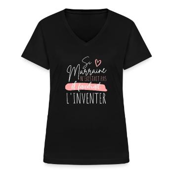marraine idée cadeau humour - T-shirt col V Femme - noir - Devant - Lela (165cm)