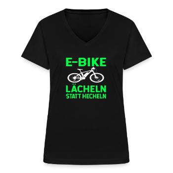 E-Bike Radfahrer Akku Elektrorad - Frauen-T-Shirt mit V-Ausschnitt - Schwarz - Vorne - Lela (165cm)